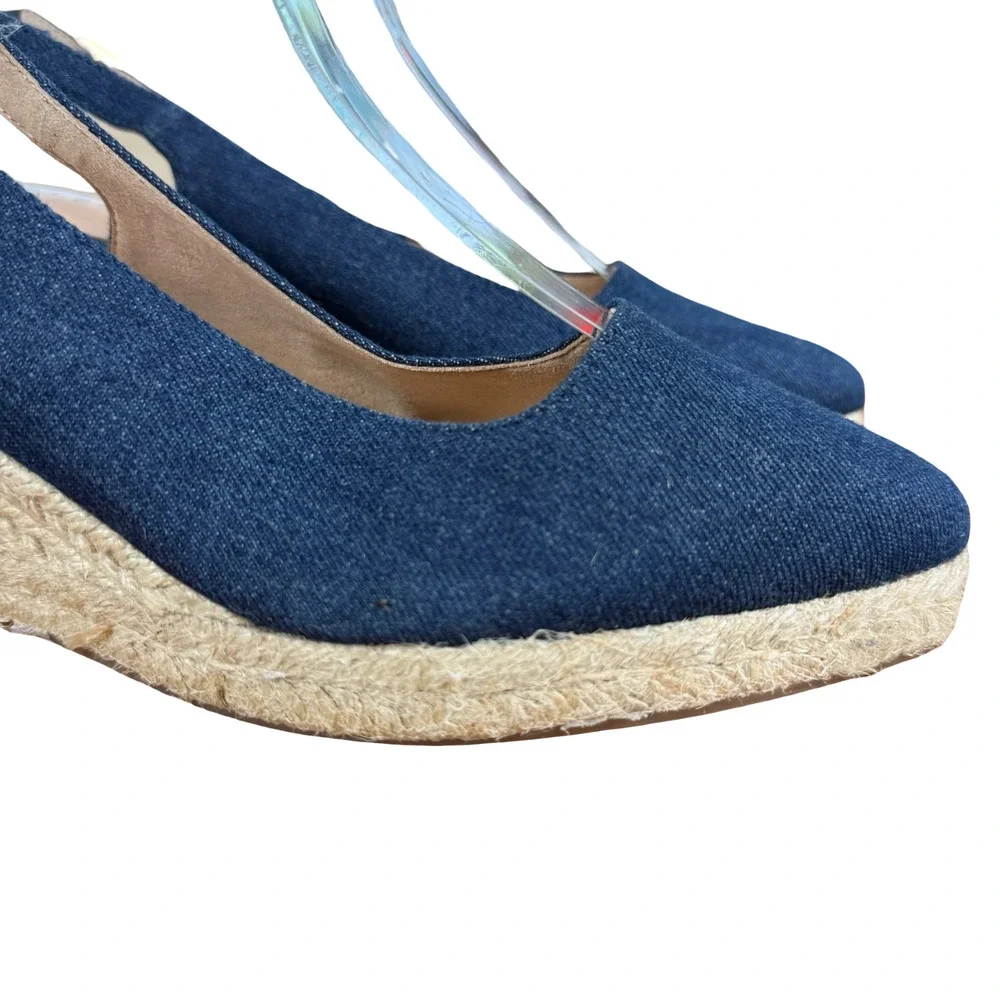 Talbots Vivi Slingback Denim Espadrille Wedge Point Toe Heels Shoes Blue sz 7 M
